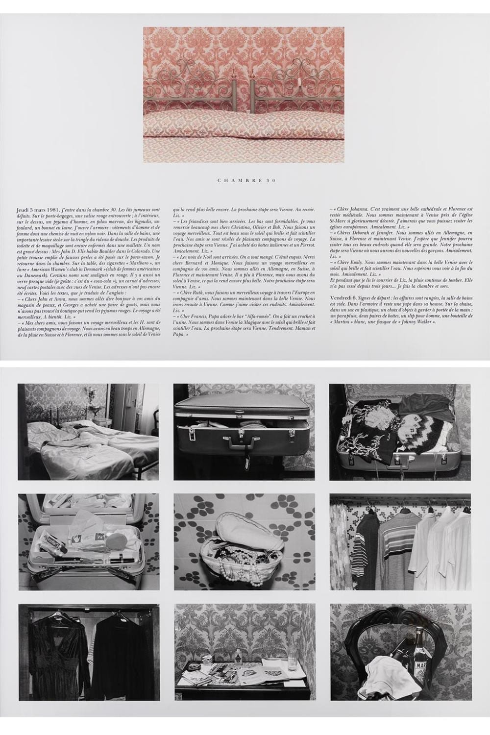 Sophie Calle comparable auction result: sophie calle born in 1953 l h tel chambre 30 diptych 1983