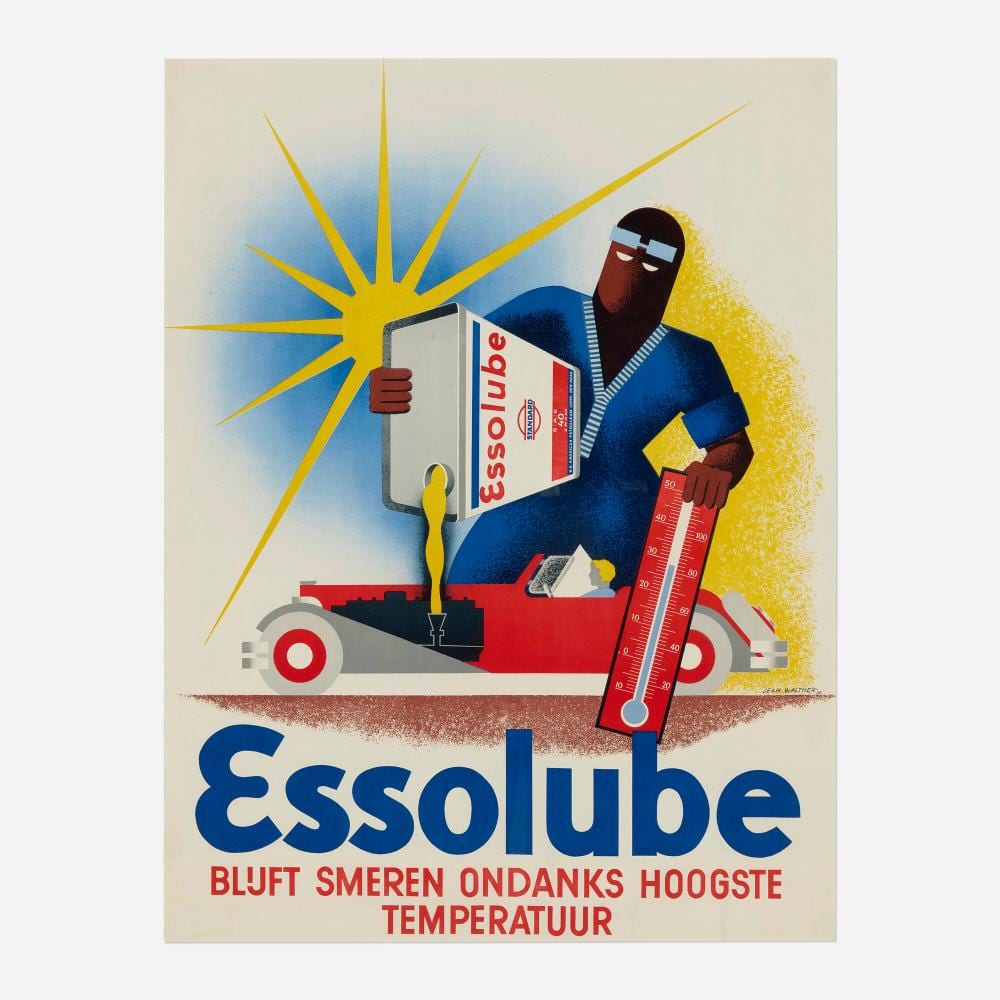 Johann (1910) Walther comparable auction result: jean walther essolube bluft smeren ondanks hoogste temperatuur vintage poster