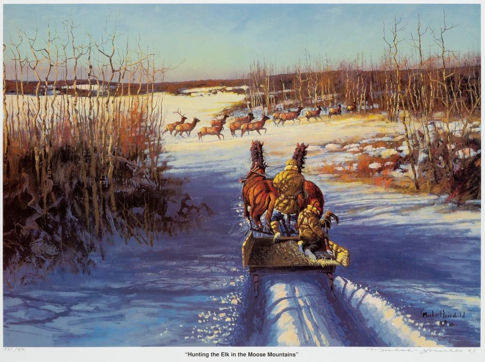 Michael Lonechild comparable auction result: michael lonechild hunting the elk in the moose mountains