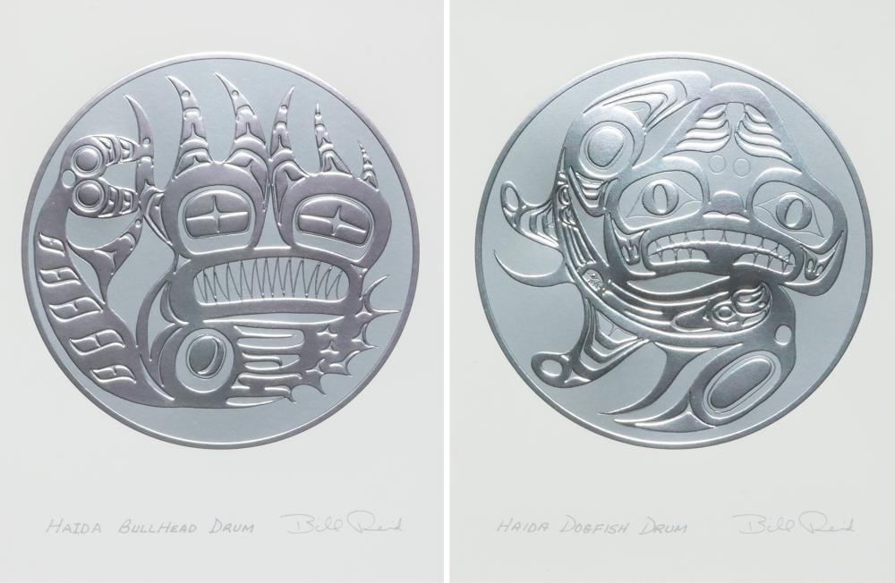 Bill Reid comparable auction result: bill reid haida bullhead drum haida dogfish drum