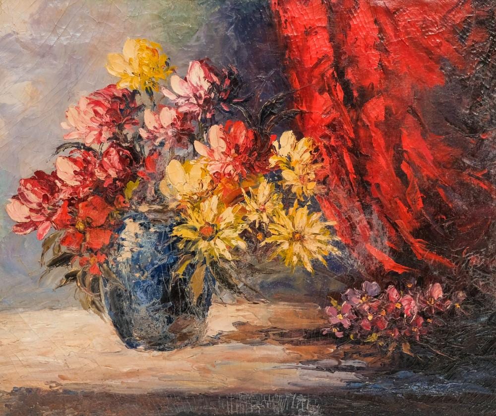 leonid gechtoff still life with red flowers · Old Kinderhook Auction Company · 2026-04-21 Leonid Gechtoff comparable auction result: leonid gechtoff still life with red flowers