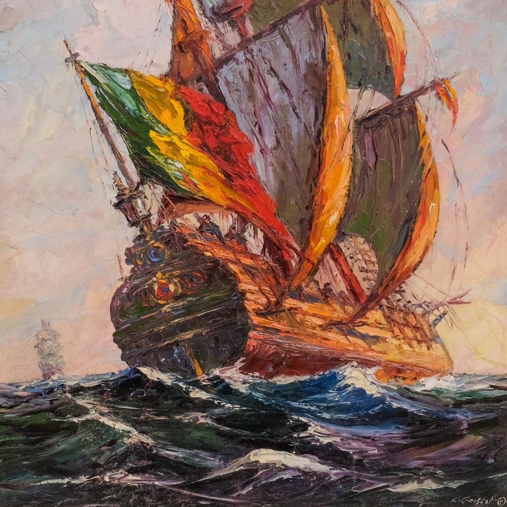 leonid gechtoff vibrant ship on the sea · Old Kinderhook Auction Company · 2026-04-21 Leonid Gechtoff comparable auction result: leonid gechtoff vibrant ship on the sea