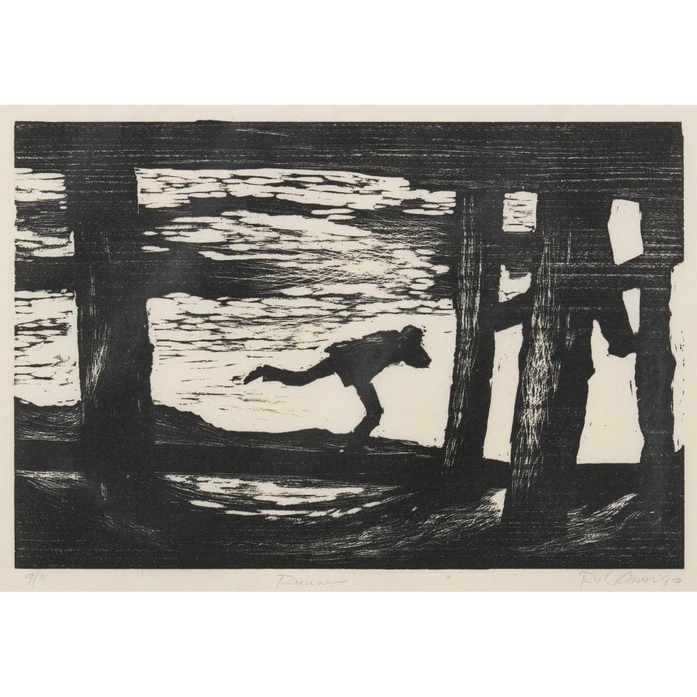 Rick Amor comparable auction result: rick amor born 1948 runner 1987 woodcut ed 9 10 29 x 43cm image 55 x 67cm frame