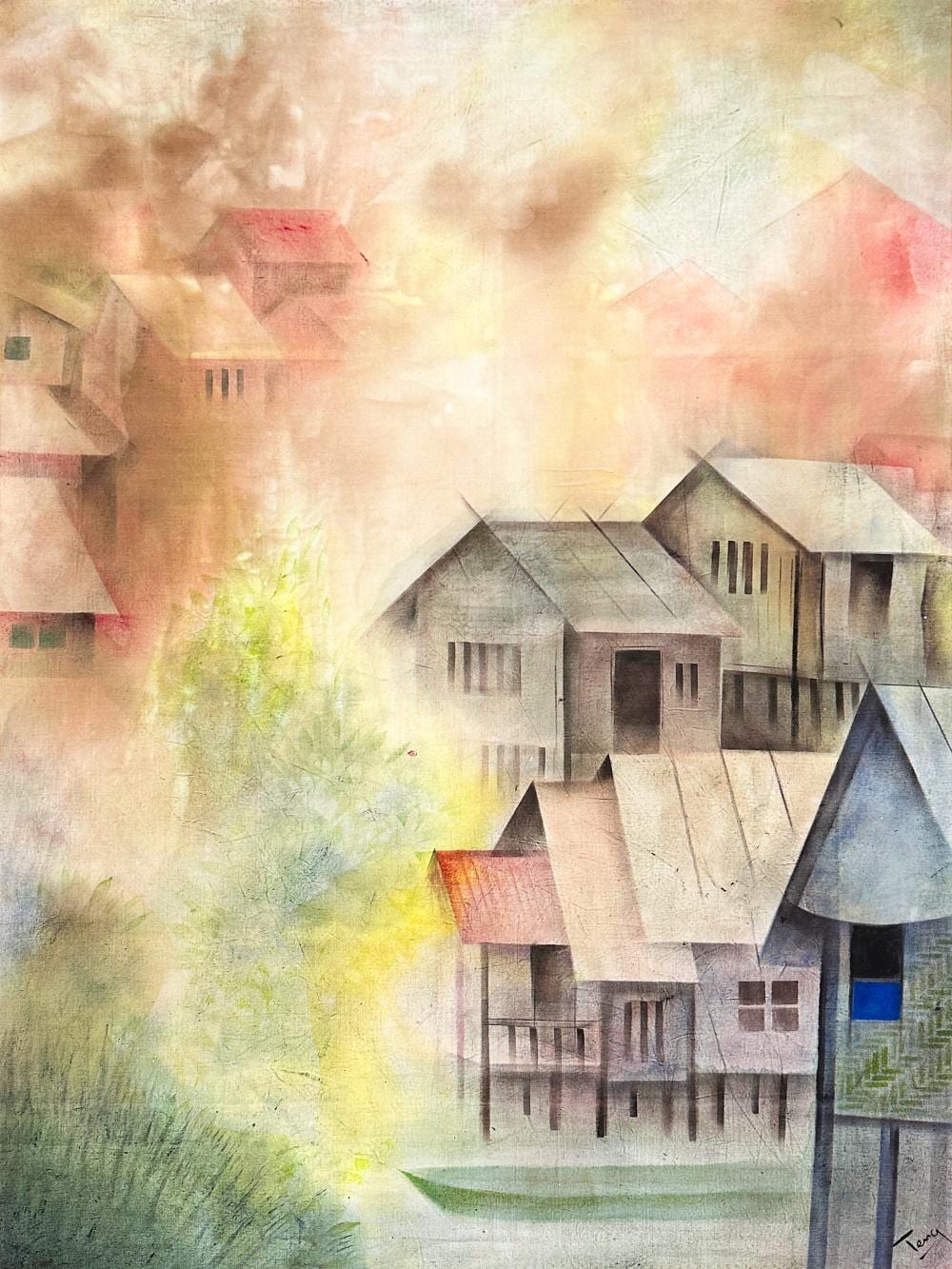 Thean Teng Chuah comparable auction result: chuah thean teng dato fishing villagescape penang 1970 s
