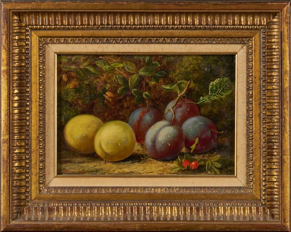 Oliver Clare comparable auction result: oliver clare 1853 1927 a still life of plums on a mossy bank oil on artist s board 14 5 x 21 5cm