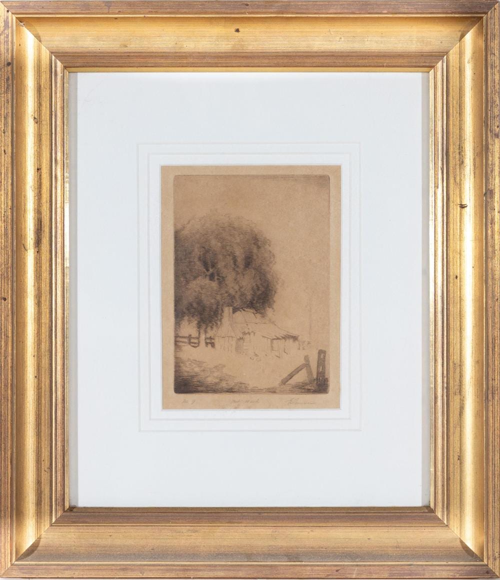 elioth gruner australian 1882 1939 out west etching plate size 19 x 14cm frame size 45 x 39cm · Lawsons · 2026-04-14 Elioth Gruner comparable auction result: elioth gruner australian 1882 1939 out west etching plate size 19 x 14cm frame size 45 x 39cm