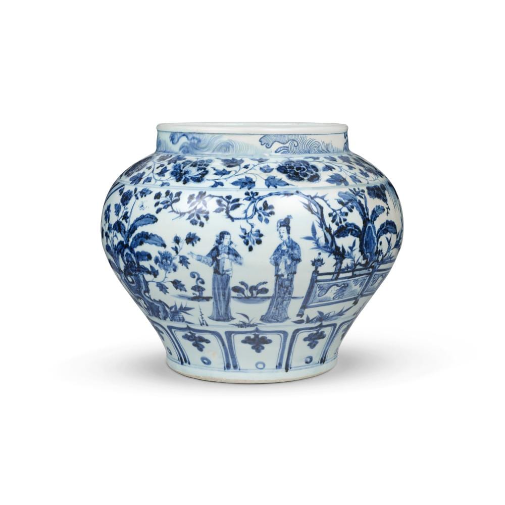 An Important Magnificent Blue And White ‘JINXIANG TING’ NARRATIVE JAR. YUAN comparable sale