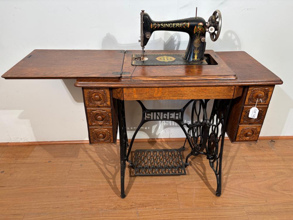 Oak Singer Sewing Machine sold by Tuckerbox Auctions, lot 142 — auction record photograph