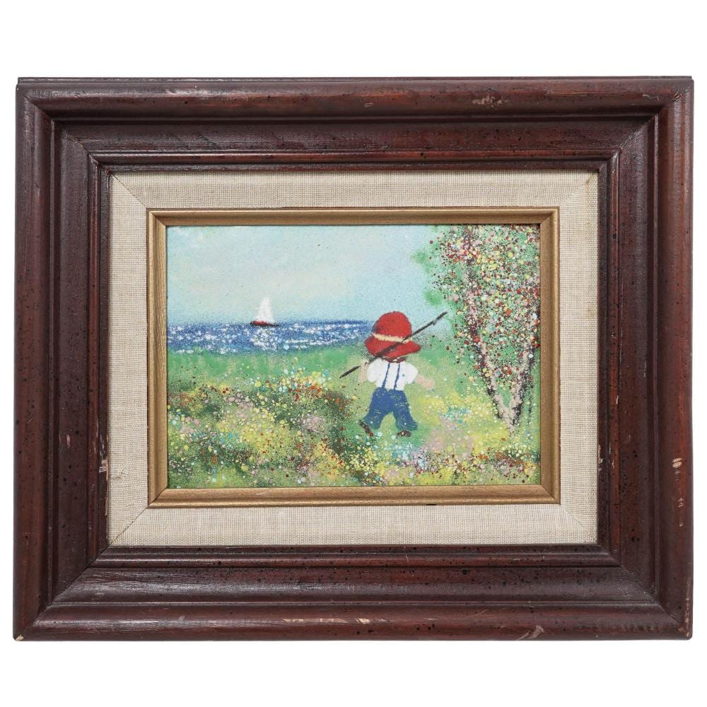 Louis Cardin comparable auction result: louis cardin french b 1931 gone fishing enamel on copper painting