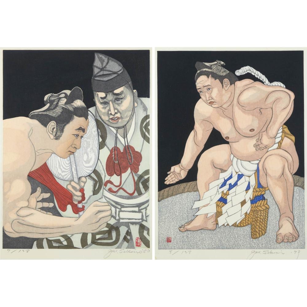 Sekino Jun'ichiro comparable auction result: sekino jun ichiro 1914 1988 two woodblock prints of sumo wrestlers wakanohana and takanohana 1914 1988