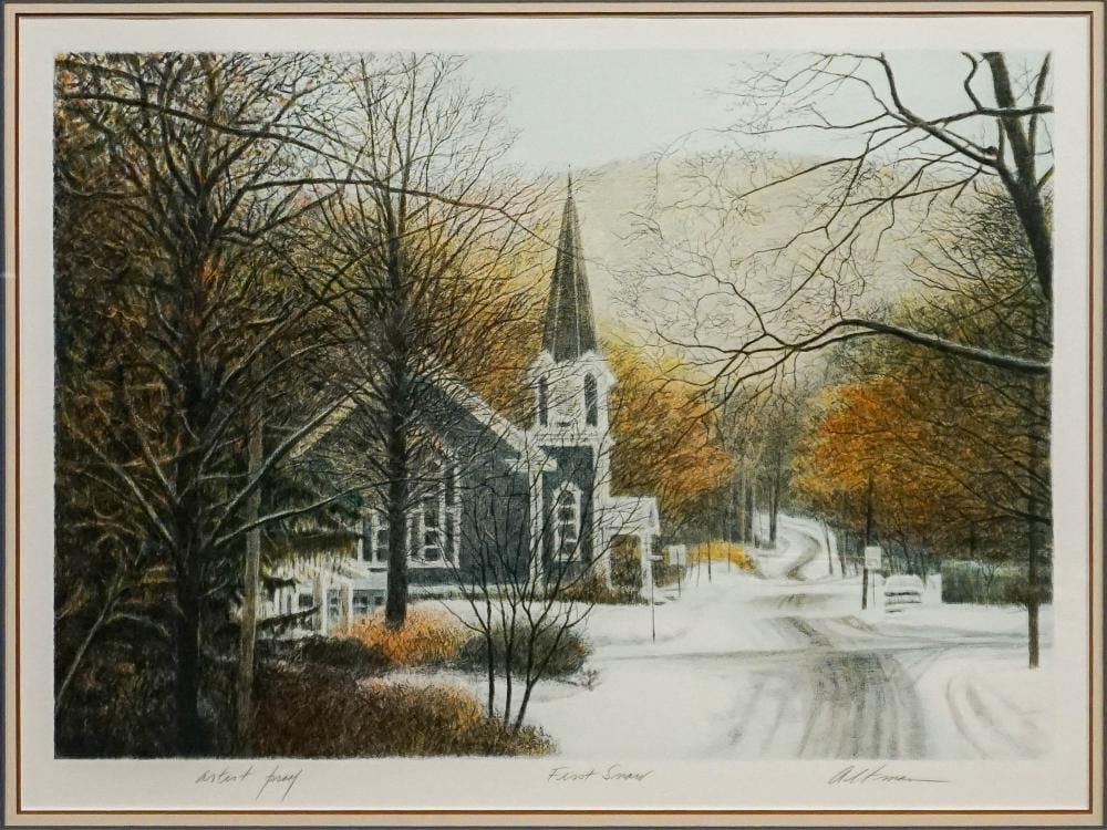 harold altman american 1924 2003 first snow artist proof etching signed l r and titled l c frame 28 1 2 x 35 in 72 4 x 88 9 cm · Weschler's · 2026-04-07 Harold Altman comparable auction result: harold altman american 1924 2003 first snow artist proof etching signed l r and titled l c frame 28 1 2 x 35 in 72 4 x 88 9 cm