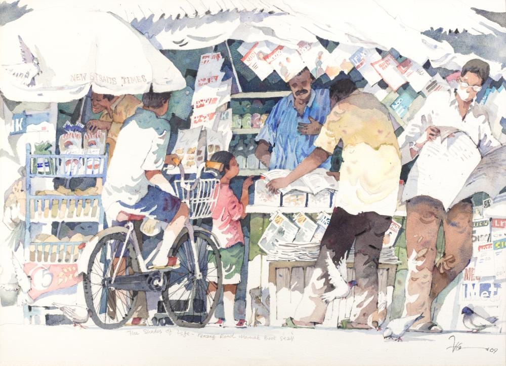 alex leong the shades of life penang road mamak book stall 2009 · Henry Butcher Art Auctioneers · 2026-04-26 Alex Leong comparable auction result: alex leong the shades of life penang road mamak book stall 2009