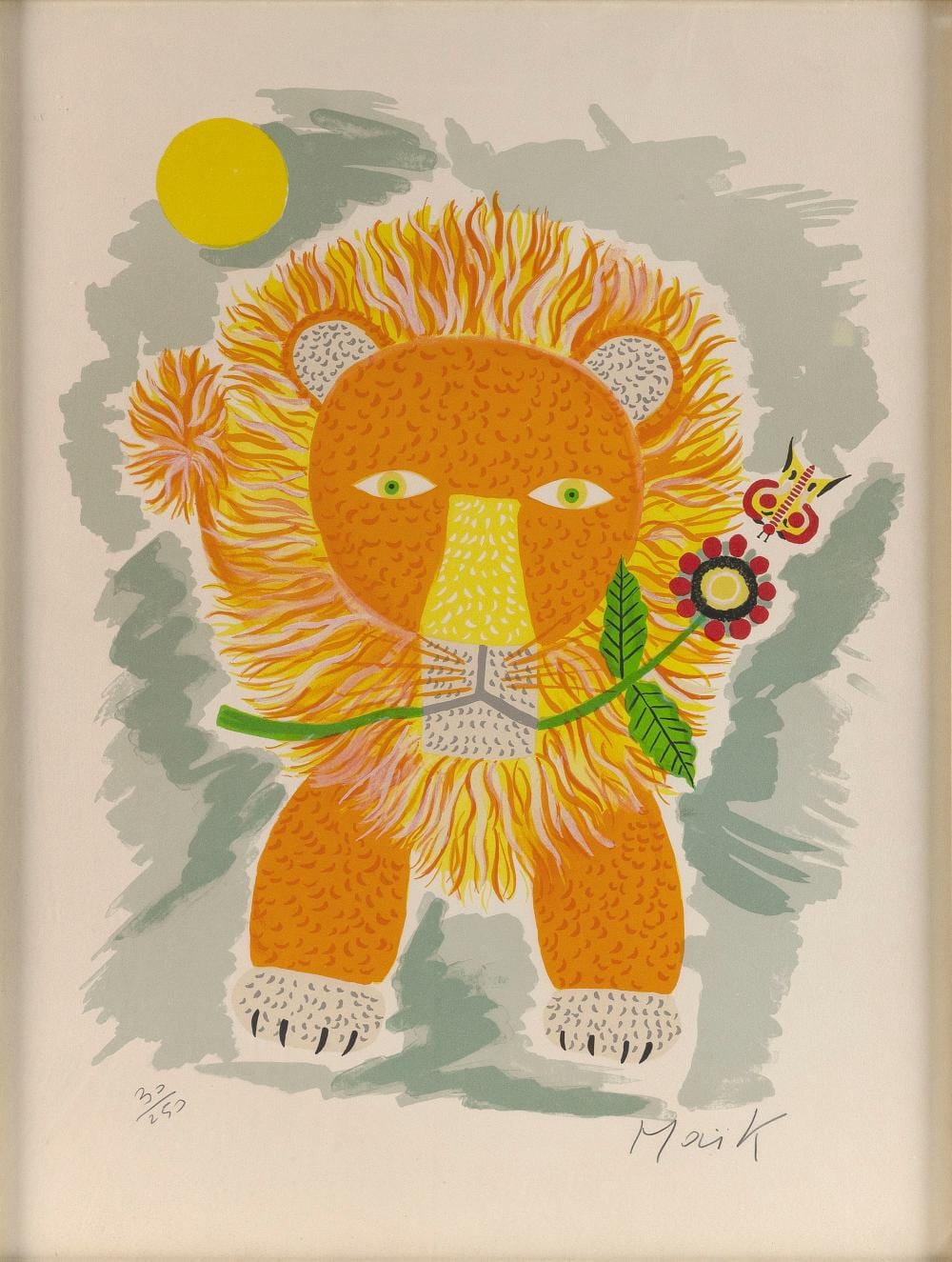 Henri Hecht Maik comparable auction result: henri hecht maik france 1922 1993 the lion color lithograph 29 x 22 sight framed 31 x 24