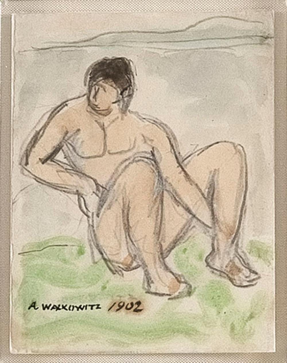 abraham walkowitz new york russian federation 1878 1965 bather in a landscape 1902 pencil with watercolor on paper 3 x 2 25 framed 11 x 9 75 · Eldred's · 2026-04-29 Abraham Walkowitz comparable auction result: abraham walkowitz new york russian federation 1878 1965 bather in a landscape 1902 pencil with watercolor on paper 3 x 2 25 framed 11 x 9 75