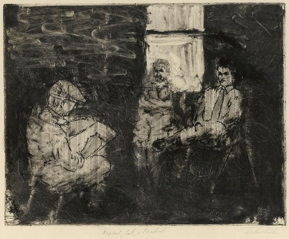 Arthur Morris Cohen comparable auction result: arthur morris cohen new york 1928 2012 raphael sal and ezekial etching 9 x 11 sight framed 15 5 x 17 5
