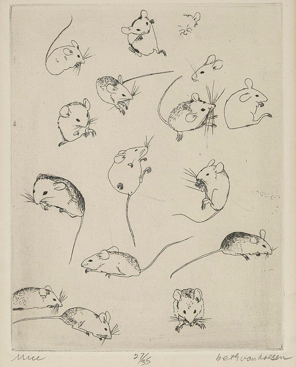 Beth Van Hoesen comparable auction result: beth van hoesen california idaho 1926 2010 mice etching 6 75 x 5 framed 12 5 x 10 5