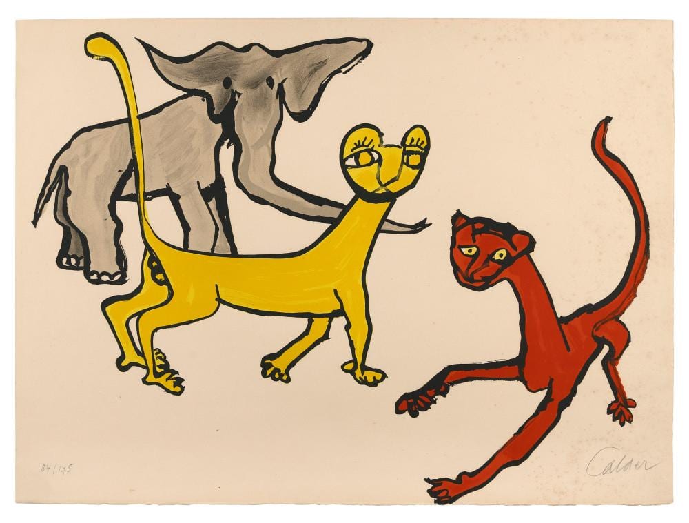 Alexandru Padina comparable auction result: alexander sandy calder connecticut new york france 1898 1976 two cats and an elephant 1975 76 color lithograph sheet 21 75 x 29 75 unframed