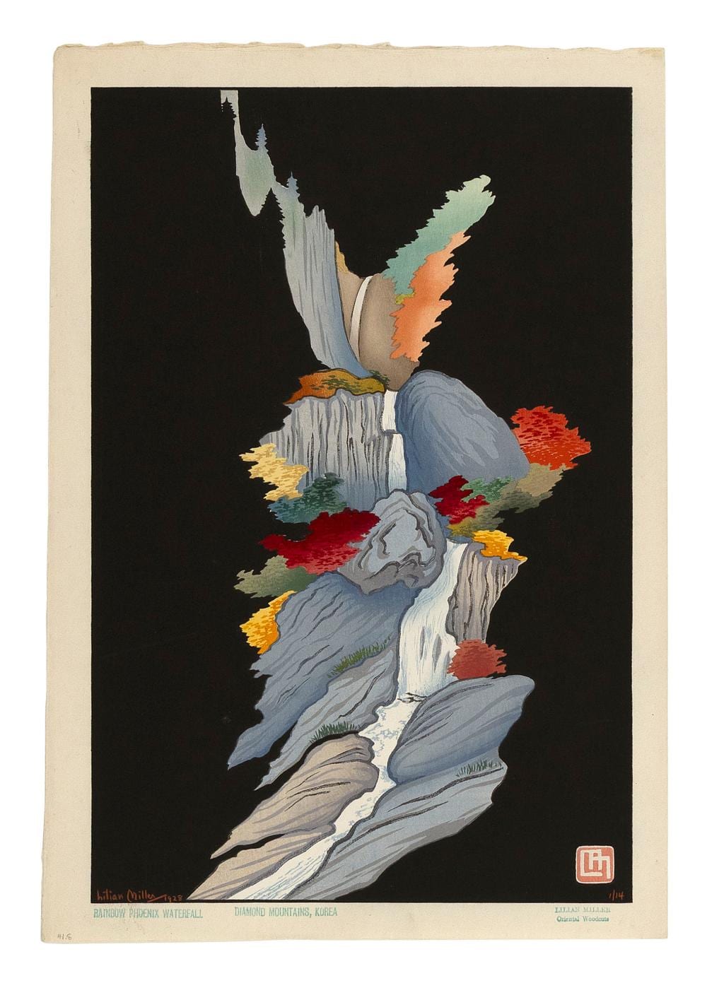 lilian may miller california 1895 1943 rainbow phoenix waterfall diamond mountains korea woodblock print 15 5 x 11 matted 20 x 15 5 · Eldred's · 2026-04-30 Lilian May Miller comparable auction result: lilian may miller california 1895 1943 rainbow phoenix waterfall diamond mountains korea woodblock print 15 5 x 11 matted 20 x 15 5