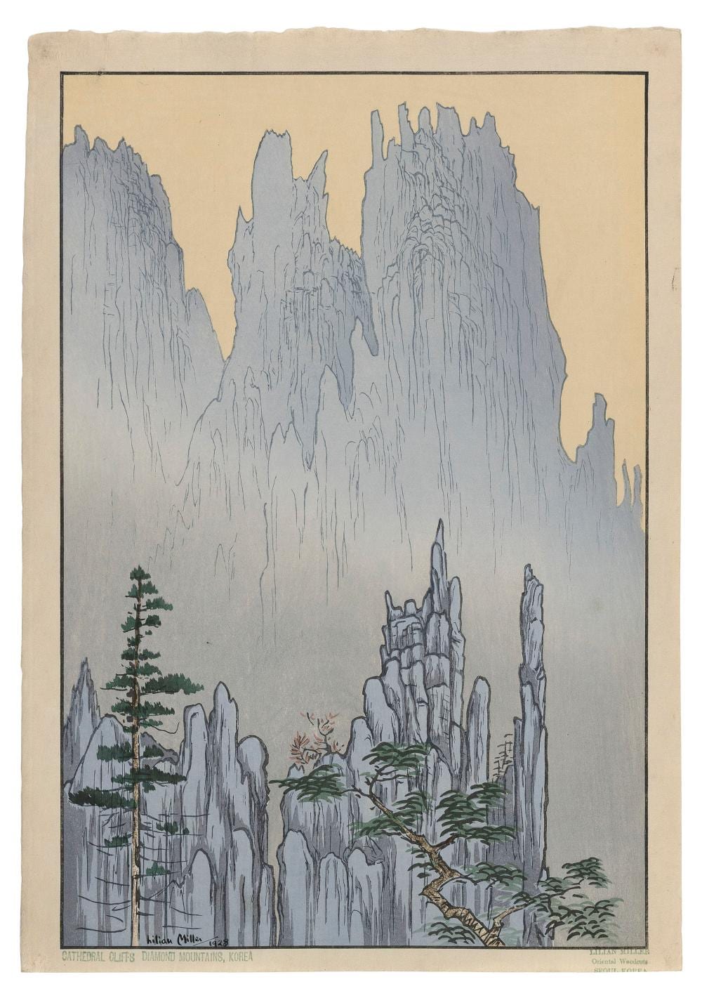 lilian may miller california 1895 1943 cathedral cliffs diamond mountains korea woodblock print oban tate e 15 x 10 5 unframed · Eldred's · 2026-04-30 Lilian May Miller comparable auction result: lilian may miller california 1895 1943 cathedral cliffs diamond mountains korea woodblock print oban tate e 15 x 10 5 unframed