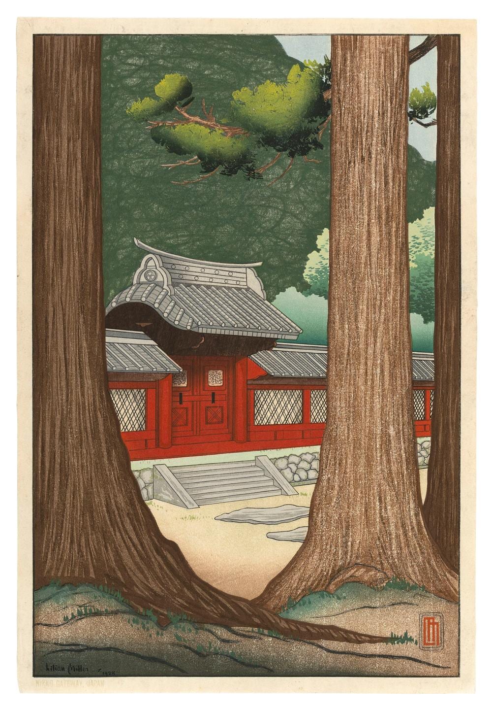 lilian may miller california 1895 1943 nikko gateway japan woodblock print oban tate e 15 x 10 unframed · Eldred's · 2026-04-30 Lilian May Miller comparable auction result: lilian may miller california 1895 1943 nikko gateway japan woodblock print oban tate e 15 x 10 unframed
