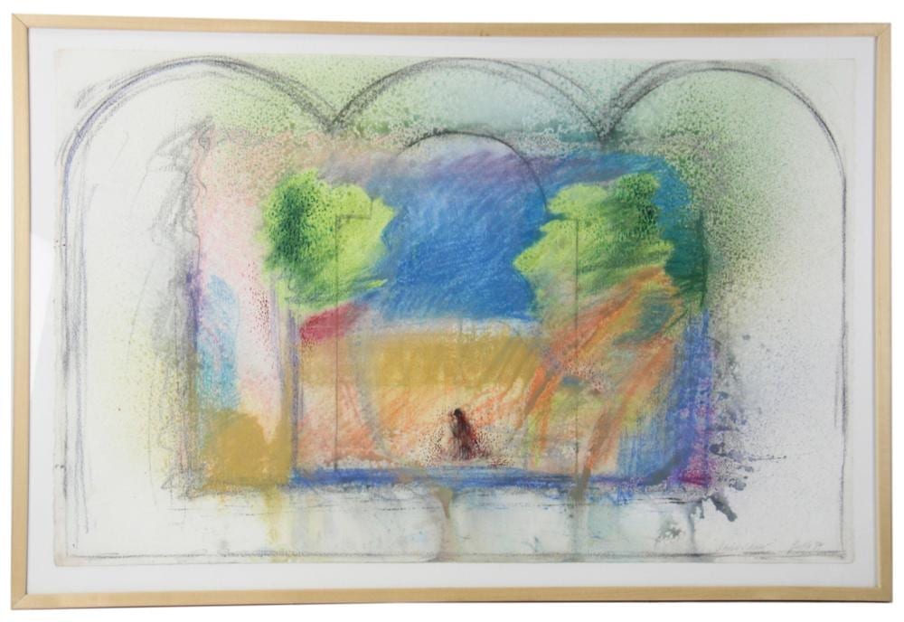 Edward Giobbi comparable auction result: edward giobbi medieval village watercolor charcoal