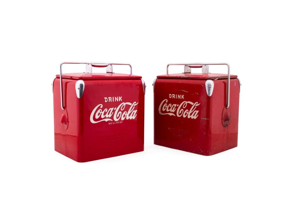 TWO VINTAGE COCA-COLA SIX-PACK PICNIC COOLERS sold by Ahlers & Ogletree Inc., lot 245 — auction record photograph