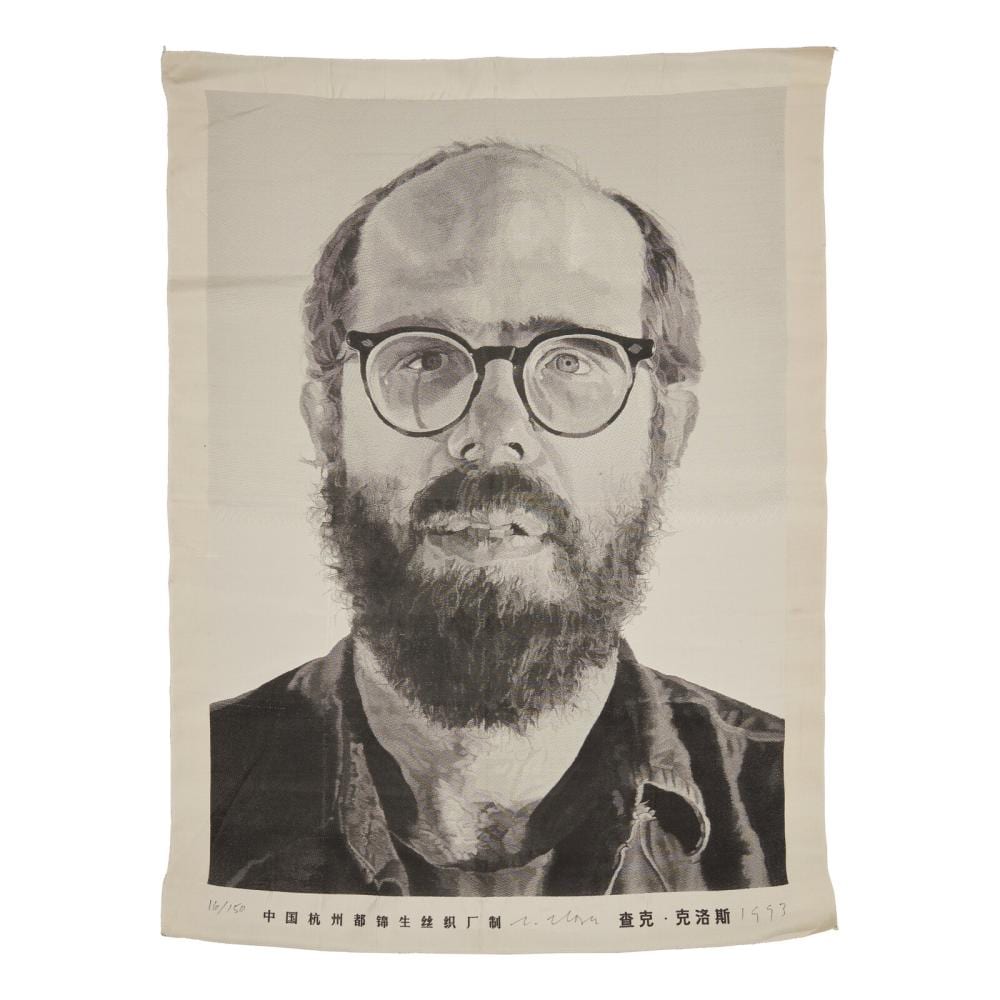 Chuck Close comparable auction result: chuck close american 1940 2021 self portrait tapestry 1993