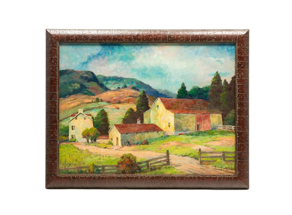 George Jensen comparable auction result: george jensen american 1878 1977 oil on board of farm landscape