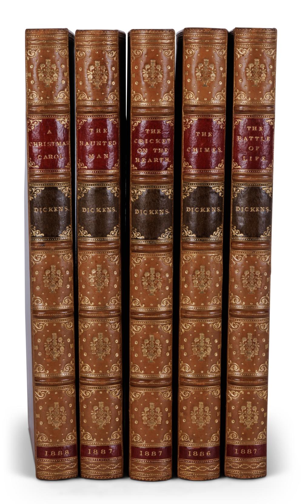 Auction comp thumbnail for Finely Bound Set of Christmas Books by Charles Dickens [Rare Book - Fine Binding] (London, 1886-1888) Each: 7 x 4 1/2 in. (17.8 x 11.4 cm.) (Bray & Co. Auctions, Lot 101)
