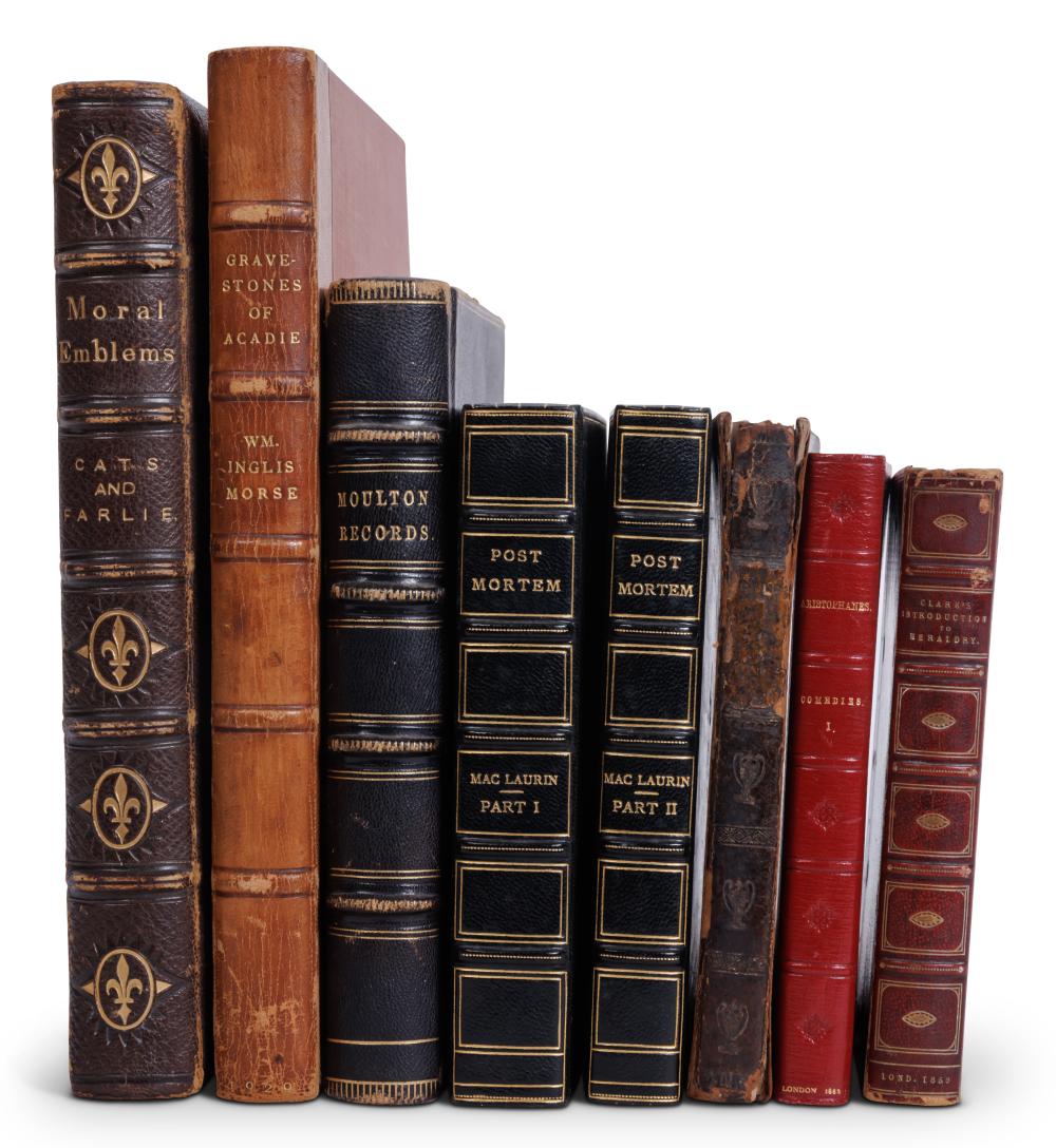 Auction comp thumbnail for Eight Antiquarian Leather Books, Including Manuscript Family Record of Salem Witches [Rare Book - Fine Binding - Moulton] (1850-1900) (Bray & Co. Auctions, Lot 112)