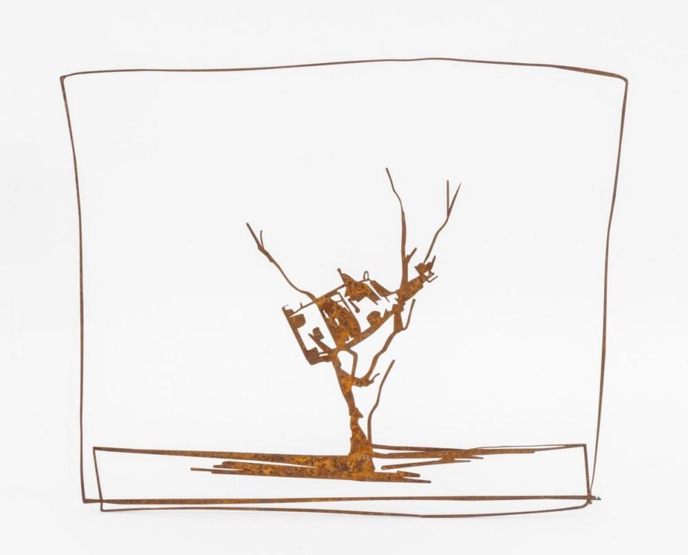 John Kelly comparable auction result: john kelly cow up a tree steel sculpture