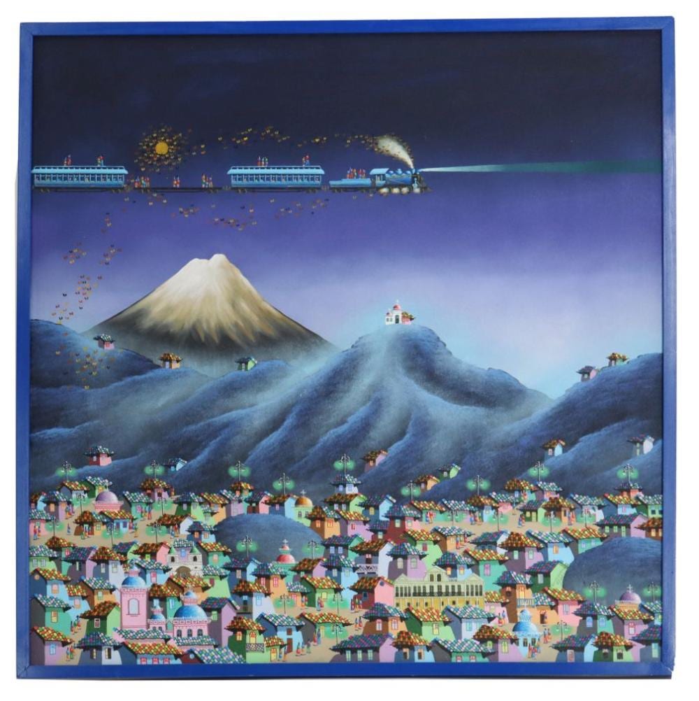 Gonzalo Endara Crow comparable auction result: gonzalo endara crow 1936 1996 ecuadorian large magical realism acrylic on canvas