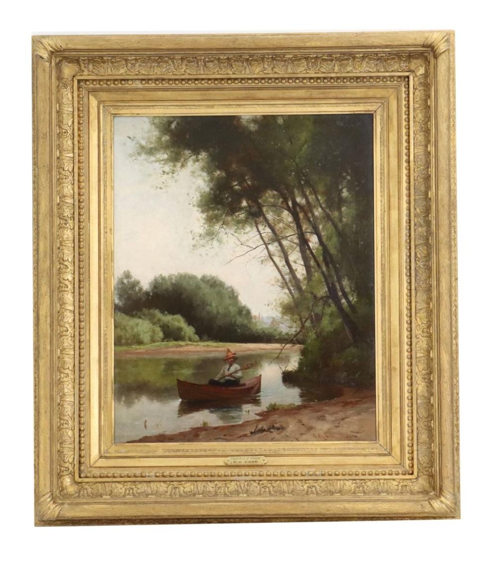 Edmund Elisha Case comparable auction result: edmund elisha case 1844 1919 american oil on canvas figural landscape fracis d foote of springfield on the river