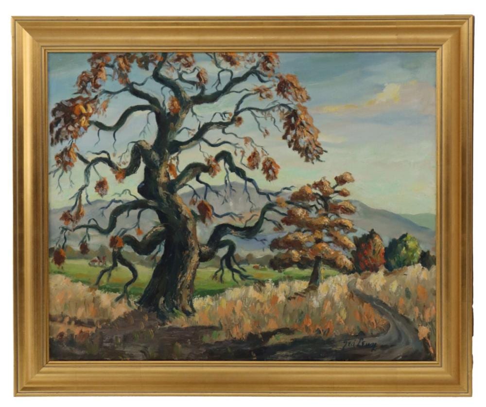 Ted Lewy comparable auction result: ted lewy 1912 1963 american oil on canvas california landscape with oak trees in fall