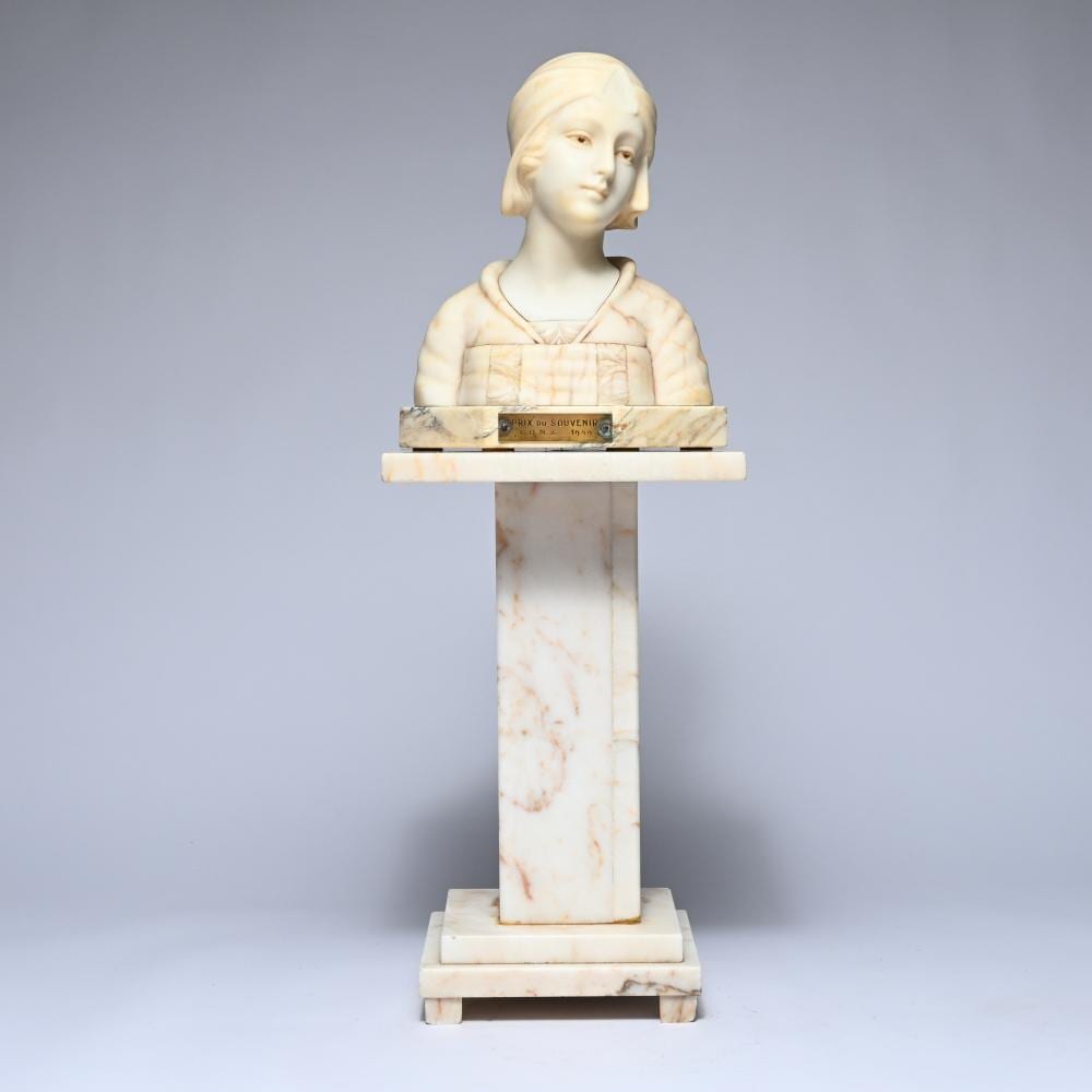 Gustave van Vaerenbergh comparable auction result: gustave van vaerenbergh 1873 1927 prix de souvenir 1949 marble bust of a girl signed on a marble pedestal