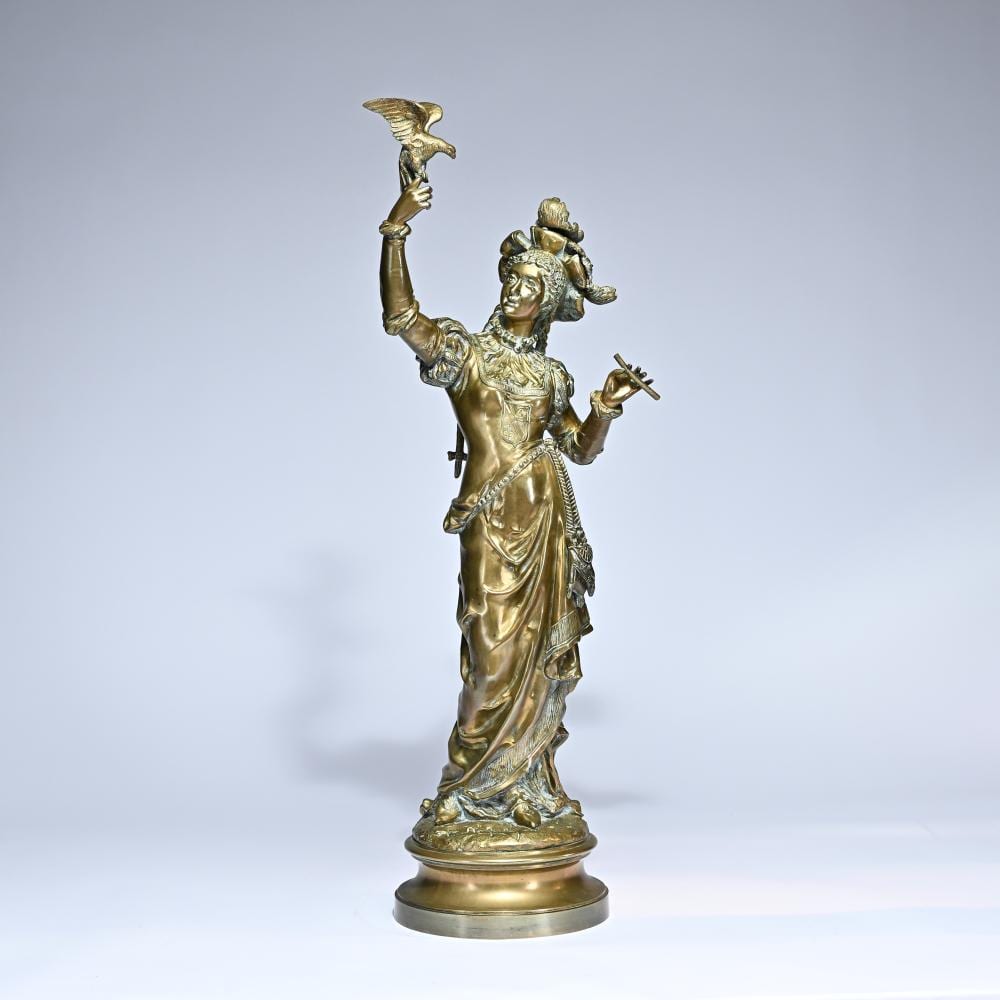 Charles Anfrie comparable auction result: charles anfrie 1833 1905 chasseresse au faucon gilded bronze statue signed
