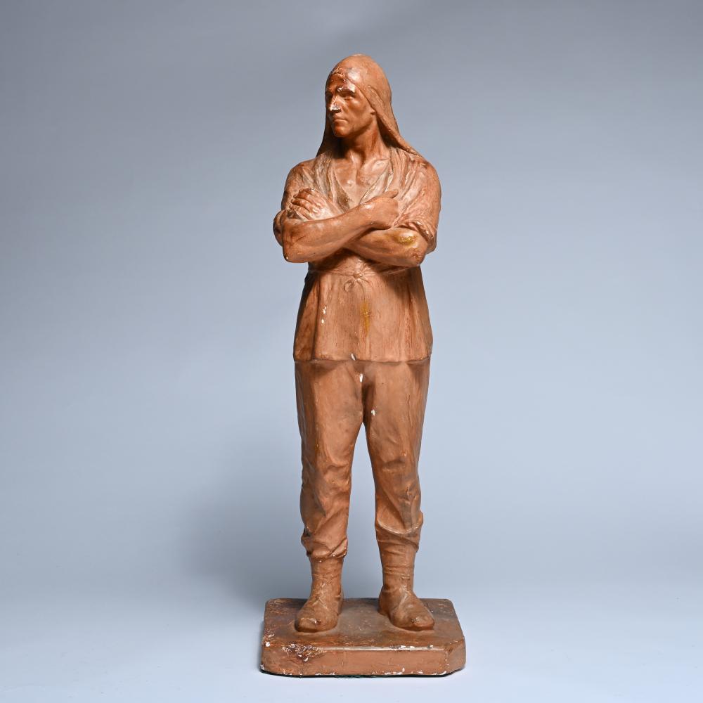 Emile Jespers comparable auction result: emile jespers 1862 1918 brown patinated plaster the pouch carrier signed