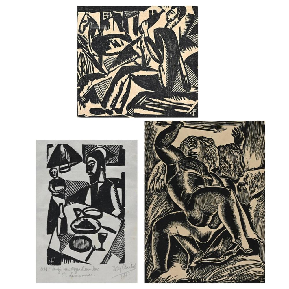 Jozef Cantré comparable auction result: jozef cantr 1890 1957 the drinker woodcut signed and dated 1921 little boy of our lord woodcut signed and dated 1921 and a woodcut signed