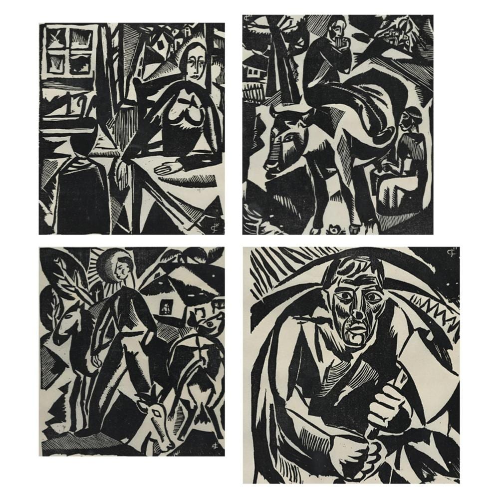 Jozef Cantré comparable auction result: jozef cantr 1890 1957 4 woodcuts la m re bien tre aurore signed 4x