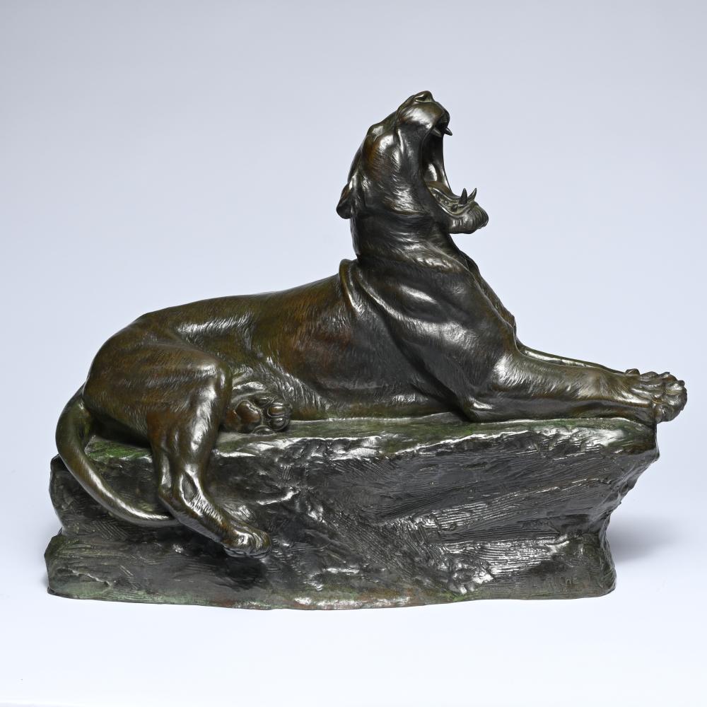 Louis Riché comparable auction result: louis rich 1877 1949 green patinated bronze sculpture of a roaring lion signed and marked med d r d or