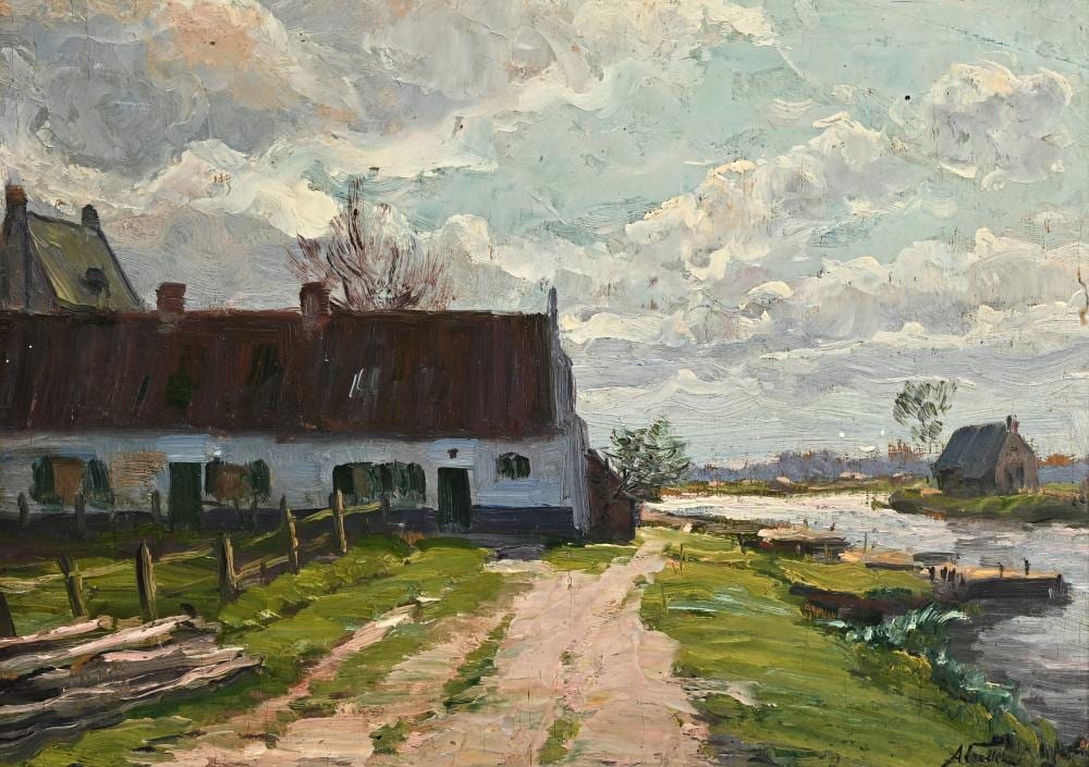Albert Caullet comparable auction result: albert caullet 1875 1950 farm near the water oil on painting signed