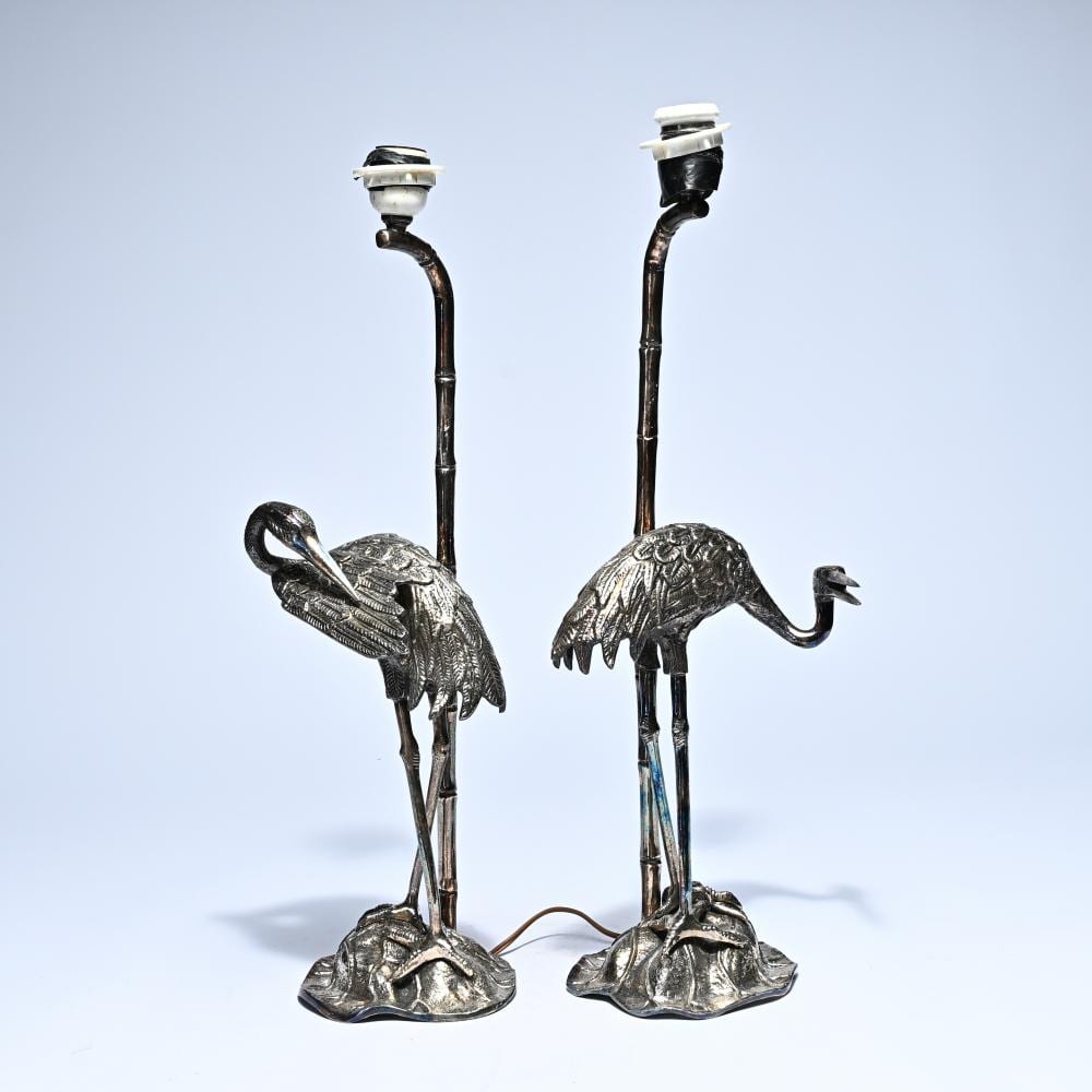 Valentina Michajlovna Chodasevic comparable auction result: valenti attributed a pair of silver plated floor lamps or table lamps in the shape of a heron