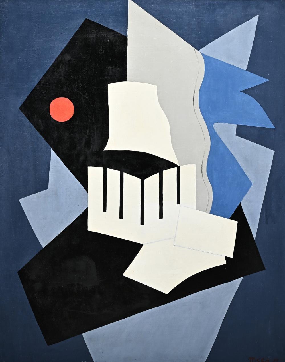 Jozef Mees comparable auction result: jozef mees 1898 1987 composition with red circle oil on canvas signed and dated 81