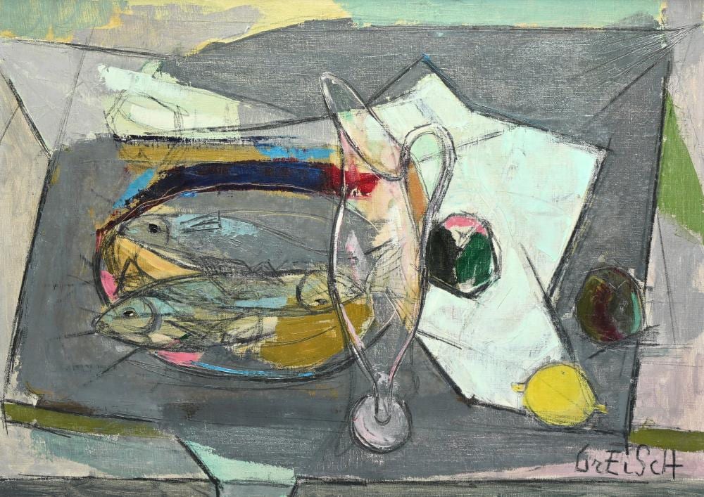 Roger Greisch comparable auction result: roger emile greisch 1917 1999 oil on canvas cubist still life with fish