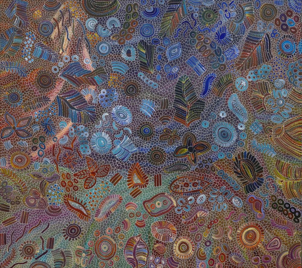 Jedda Purvis Ngwarai comparable auction result: jedda purvis ngwarai yam seed dreaming acrylic on canvas 180cm x 202cm