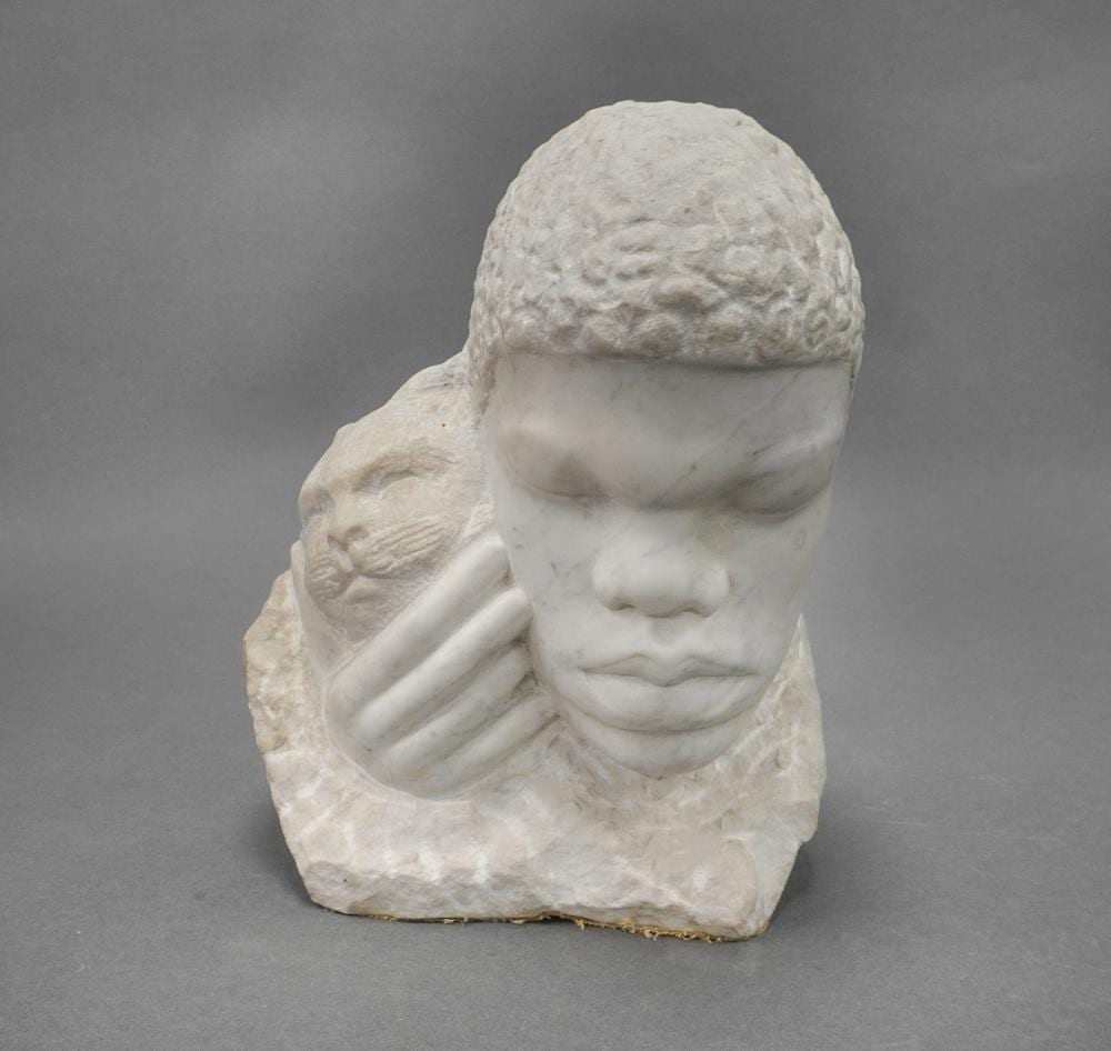 Eugen Gauss comparable auction result: eugene gauss italian swiss 1905 1988 union man with cat carved marble sculpture height 10 1 2 in 26 7 cm