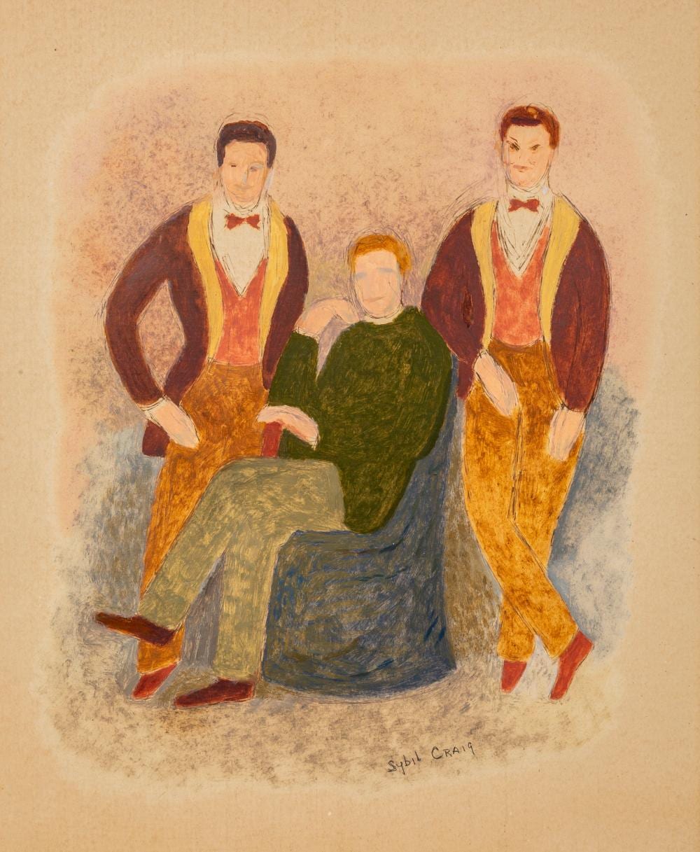 Sybil Craig comparable auction result: sybil craig uk australia 1901 1989 portrait of three gentleman pen ink and gouache 42x34 cm