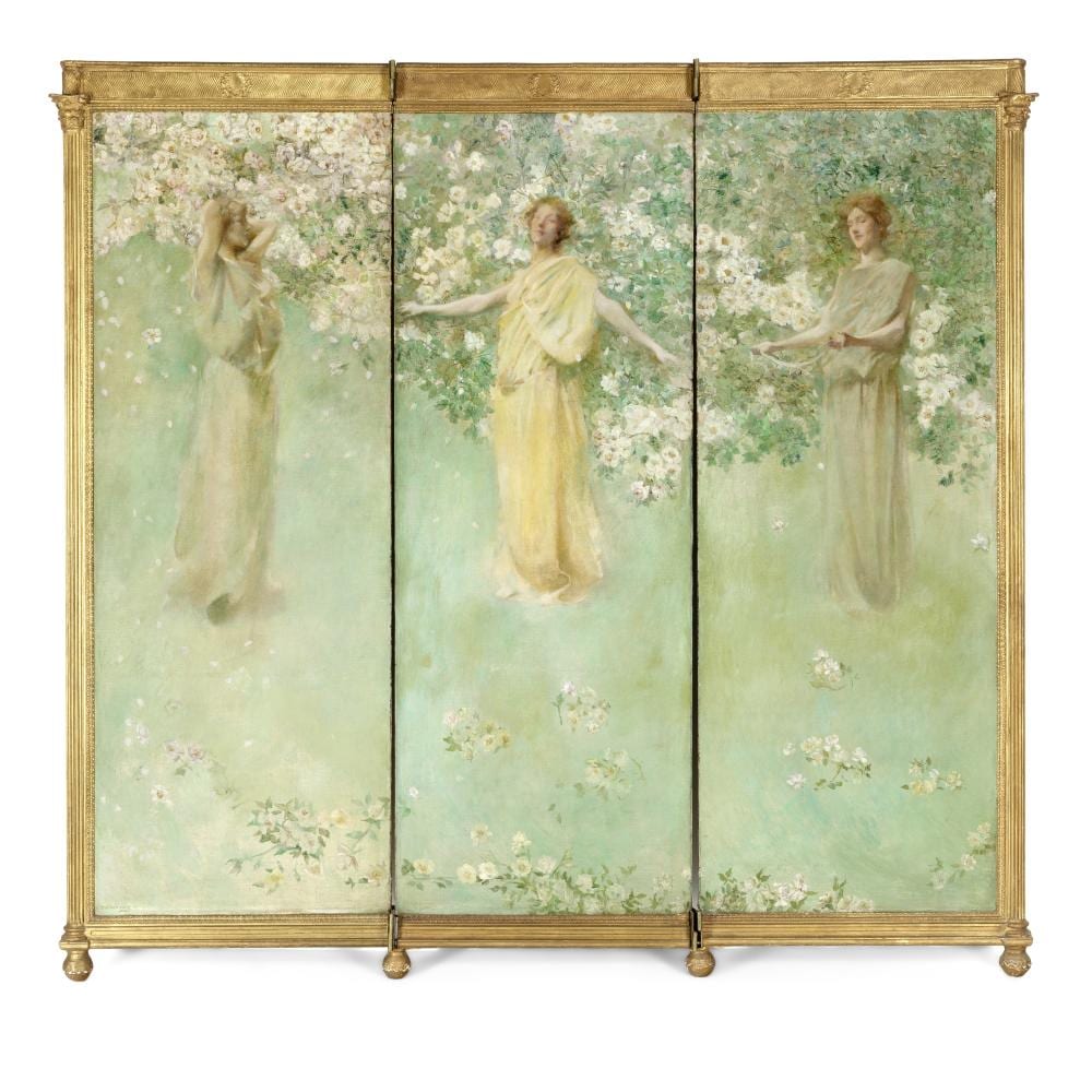 Thomas Wilmer Dewing comparable auction result: thomas wilmer dewing 1851 1938 figures with blossoms 64 3 4 x 23 3 4 in 169 6 x 60 3 cm each panel painted in 1900
