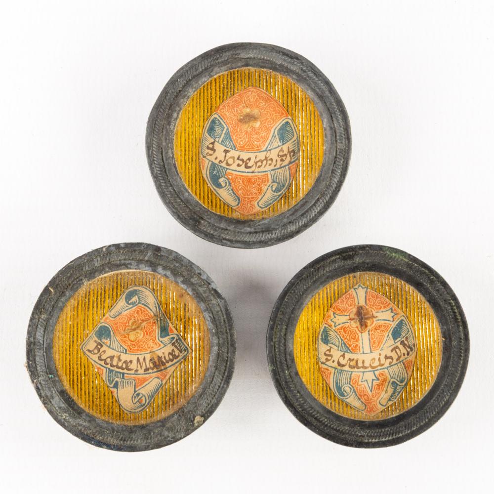 Three sealed theca with relics of the Holy Family, with True Cross, The Virgin Mary and Saint Joseph. Including the documents. sold by Flanders Auctions, lot 552 — auction record photograph