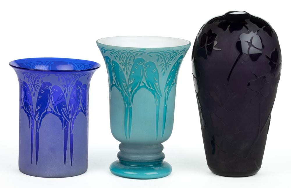 kelsey murphy pilgrim sand carved cameo art glass vases lot of three · Jeffrey S. Evans & Associates · 2026-04-22 Kelsey Murphy comparable auction result: kelsey murphy pilgrim sand carved cameo art glass vases lot of three